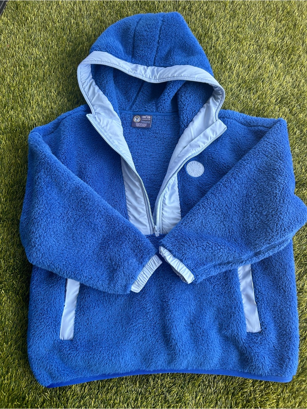 Men's Goat Usa Blue Sherpa Half-Zip Hooded Pullover
